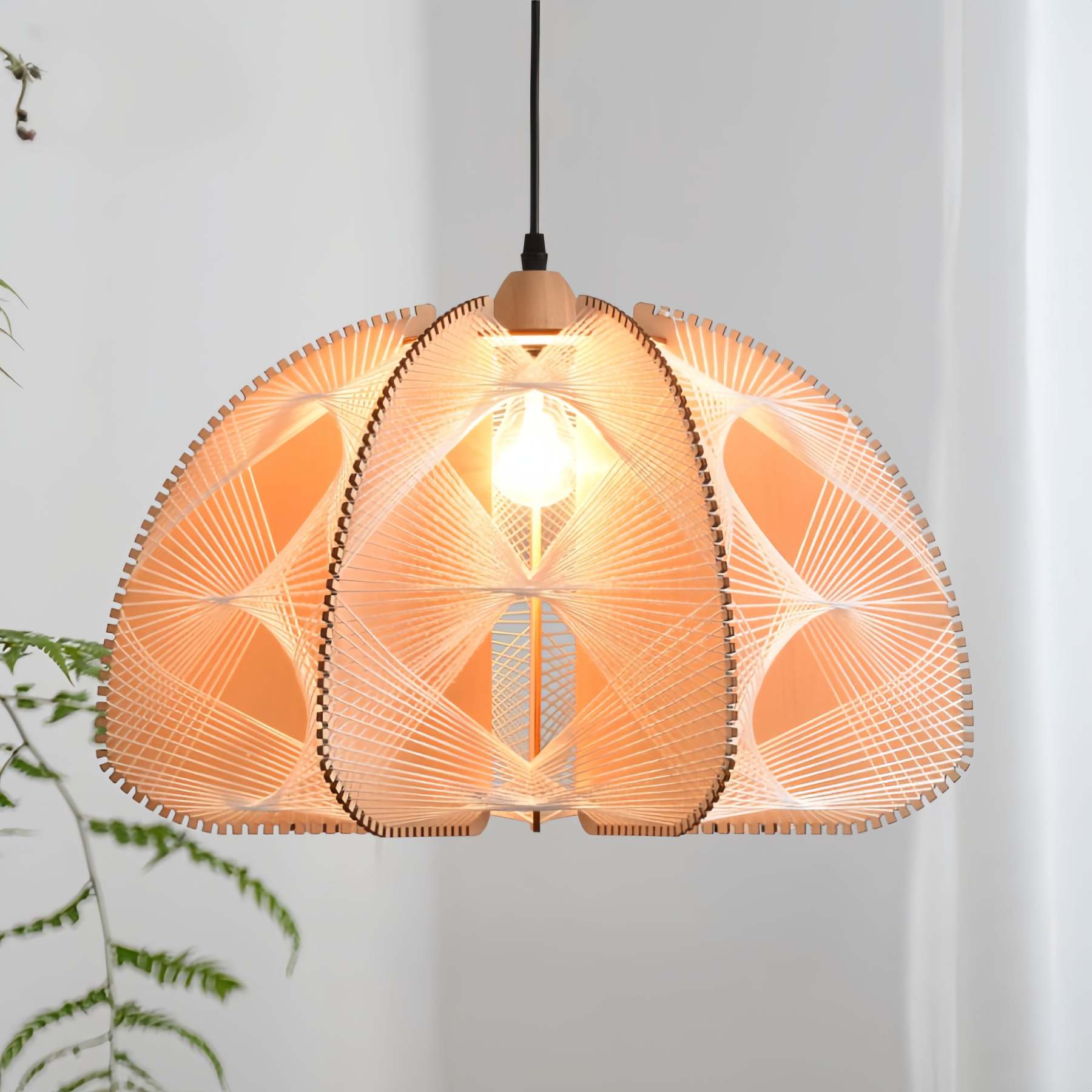 Japanese Dome Semicircle Hemp Rope Wood Chandelier
