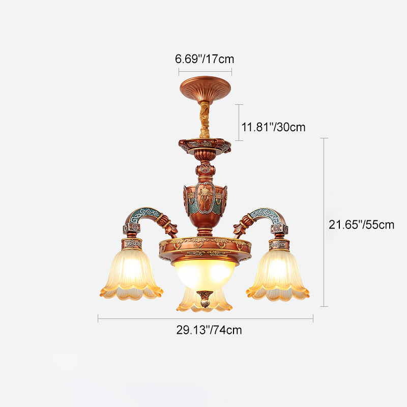 European Dome Flower Iron Resin Glass Chandelier — 5 / 220V-240V For UK/AU