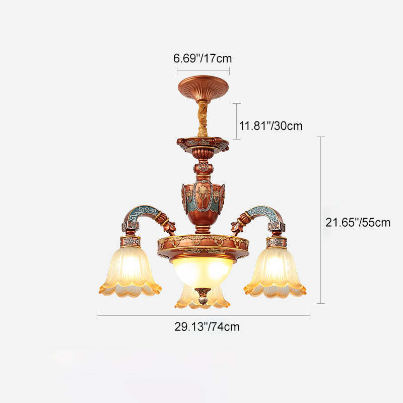 European Dome Flower Iron Resin Glass Chandelier — 5 / 220V-240V For UK/AU