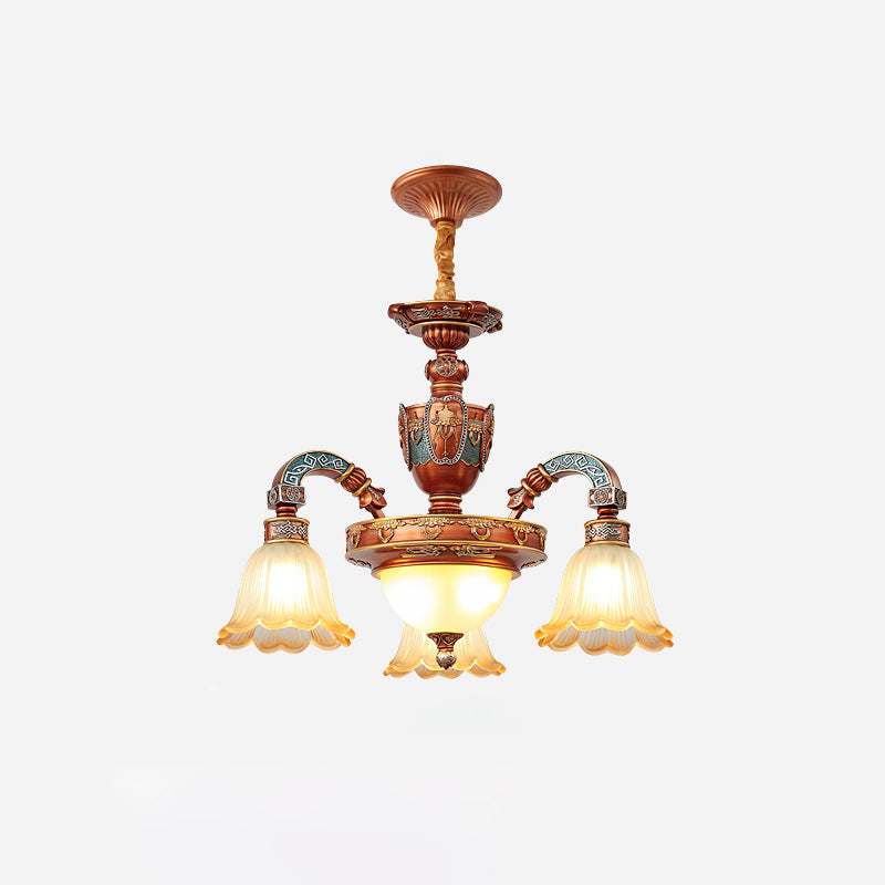 European Dome Flower Iron Resin Glass Chandelier