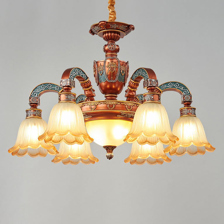 European Dome Flower Iron Resin Glass Chandelier