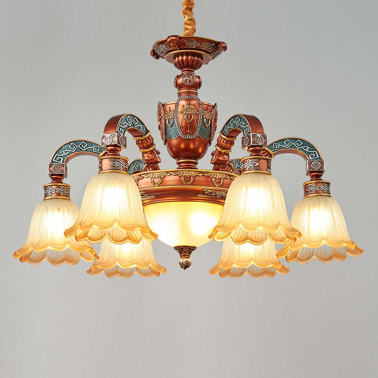 European Dome Flower Iron Resin Glass Chandelier