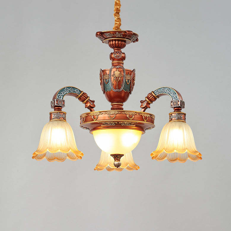 European Dome Flower Iron Resin Glass Chandelier