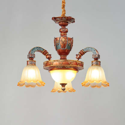 European Dome Flower Iron Resin Glass Chandelier
