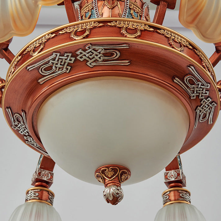 European Dome Flower Iron Resin Glass Chandelier