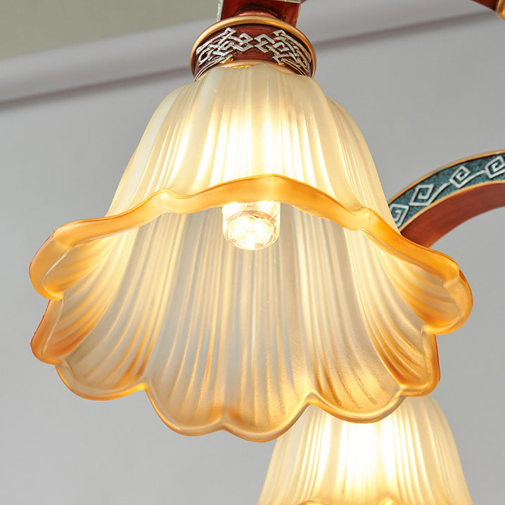 European Dome Flower Iron Resin Glass Chandelier