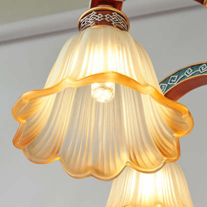 European Dome Flower Iron Resin Glass Chandelier