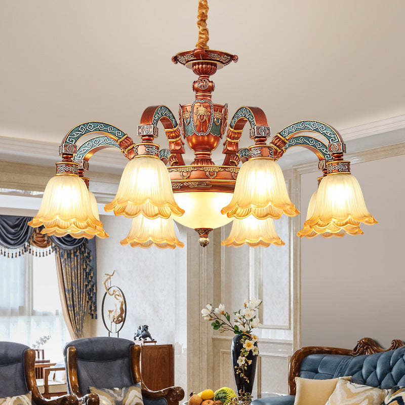 European Dome Flower Iron Resin Glass Chandelier
