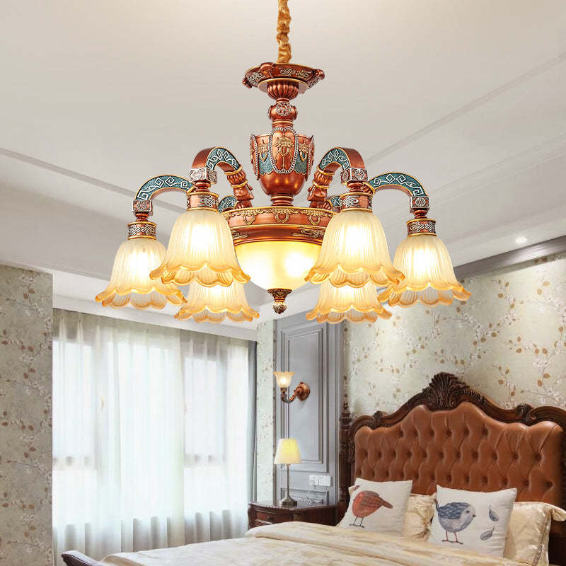 European Dome Flower Iron Resin Glass Chandelier