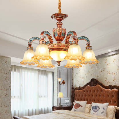 European Dome Flower Iron Resin Glass Chandelier