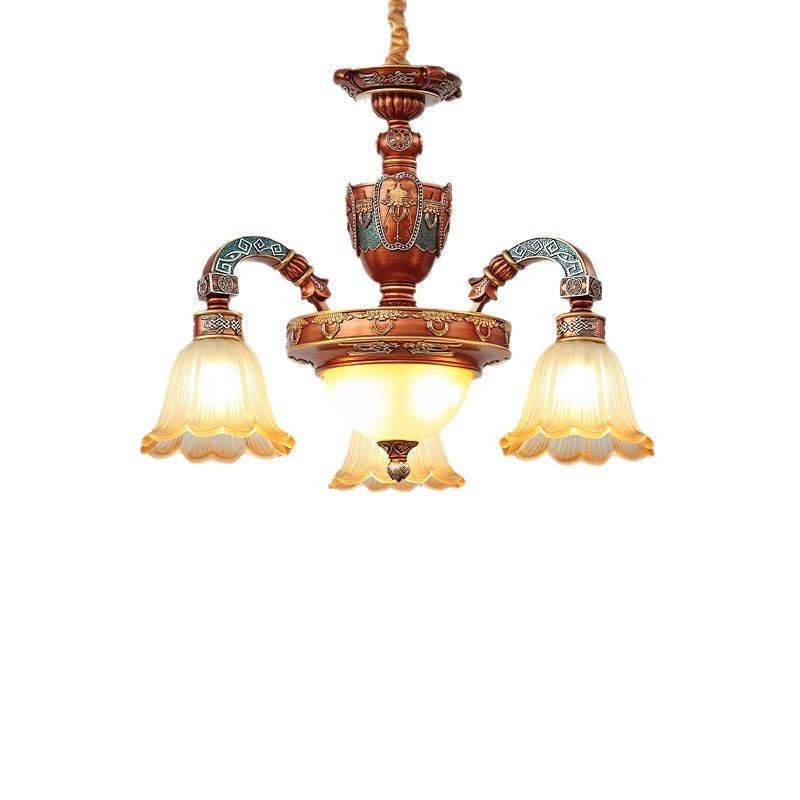 European Dome Flower Iron Resin Glass Chandelier