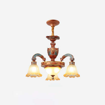 European Dome Flower Iron Resin Glass Chandelier
