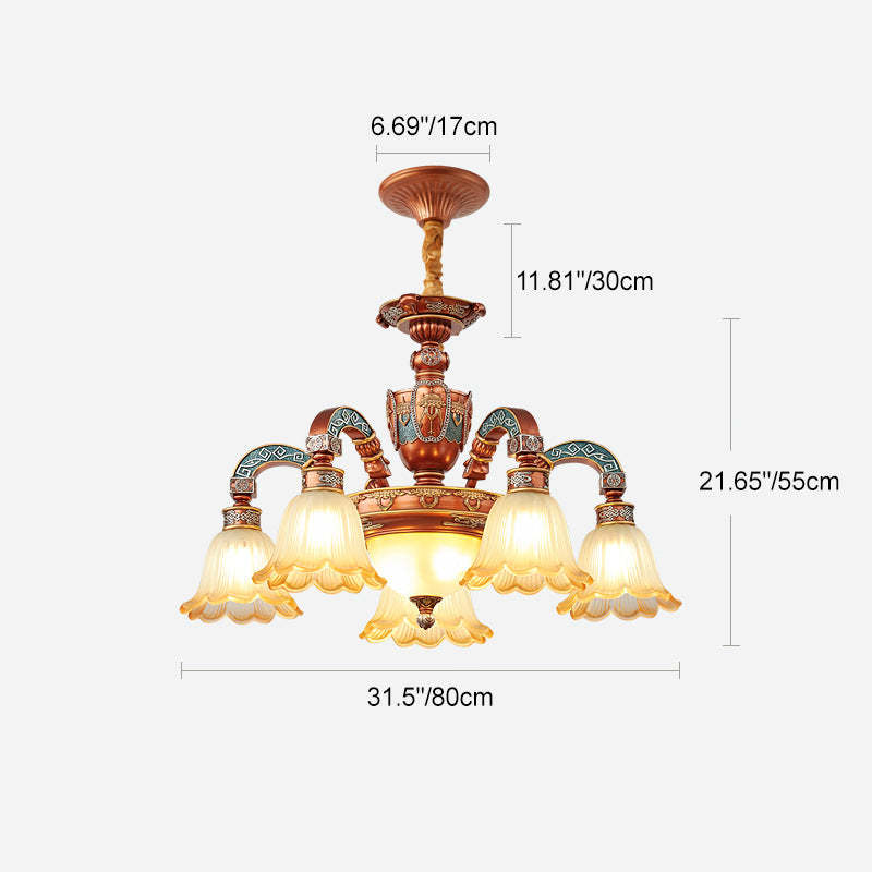 European Dome Flower Iron Resin Glass Chandelier — 6 / 110V-120V For US/CA