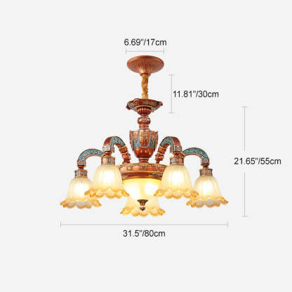 European Dome Flower Iron Resin Glass Chandelier — 6 / 110V-120V For US/CA