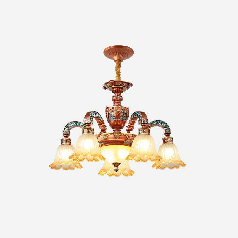 European Dome Flower Iron Resin Glass Chandelier