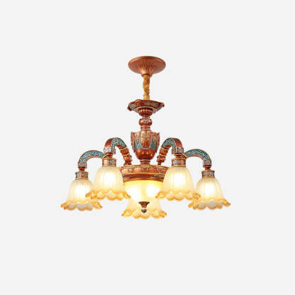 European Dome Flower Iron Resin Glass Chandelier
