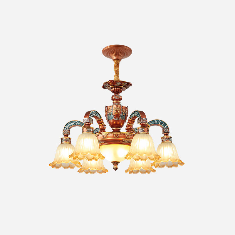 European Dome Flower Iron Resin Glass Chandelier