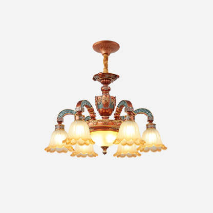 European Dome Flower Iron Resin Glass Chandelier