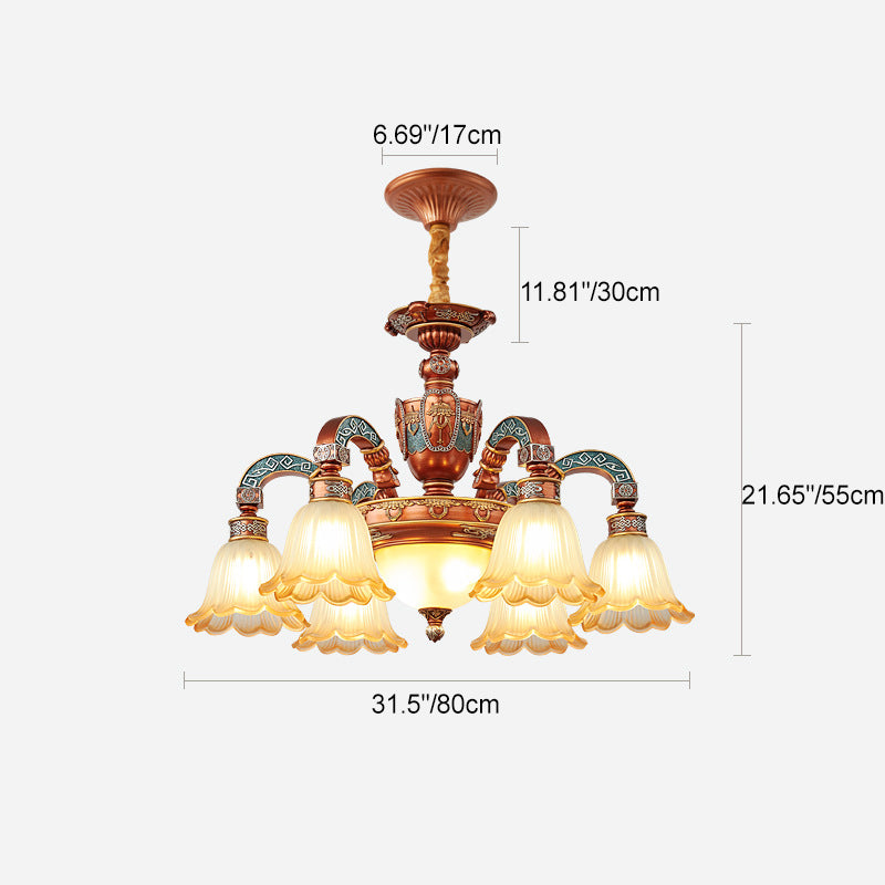European Dome Flower Iron Resin Glass Chandelier — 6 / 220V-240V For UK/AU