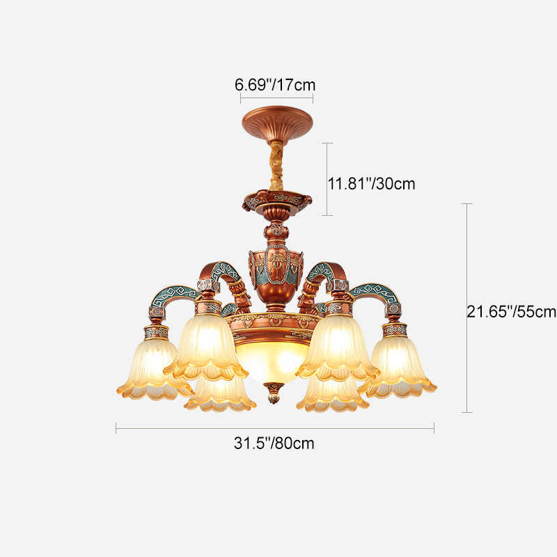 European Dome Flower Iron Resin Glass Chandelier — 6 / 220V-240V For UK/AU