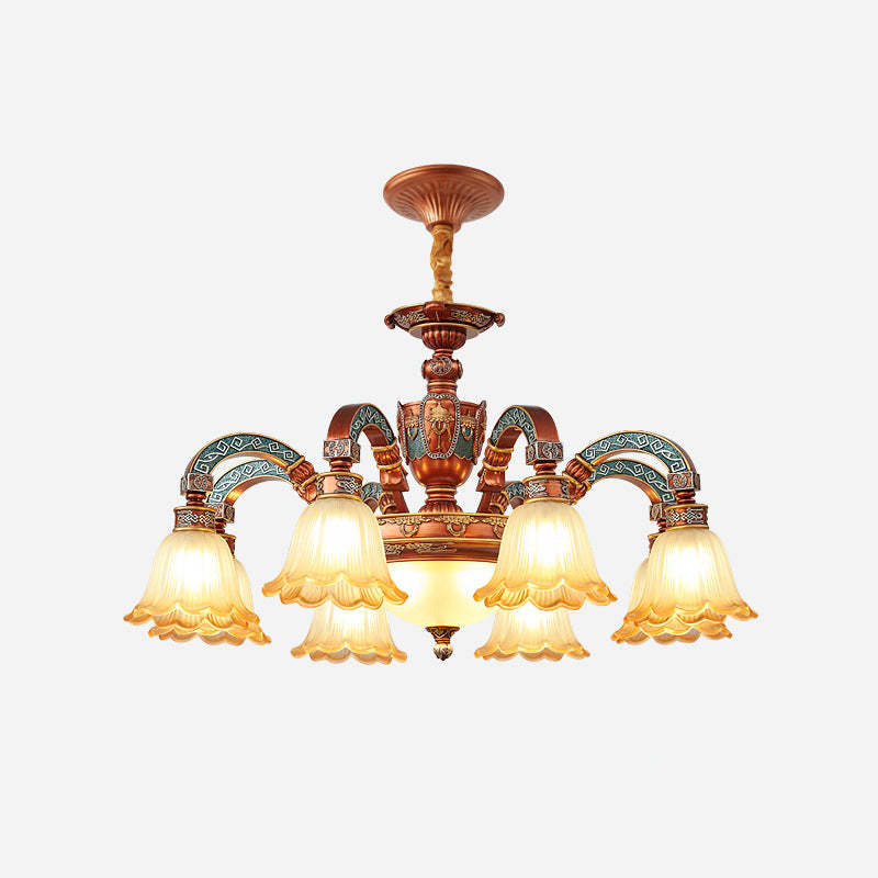 European Dome Flower Iron Resin Glass Chandelier