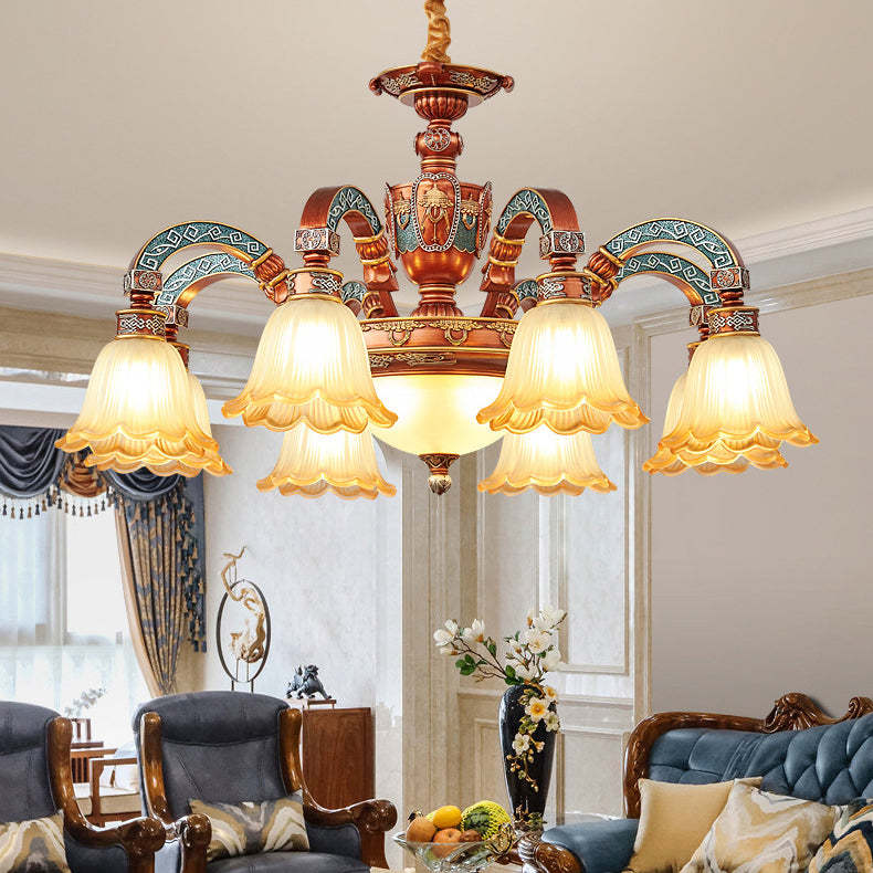 European Dome Flower Iron Resin Glass Chandelier
