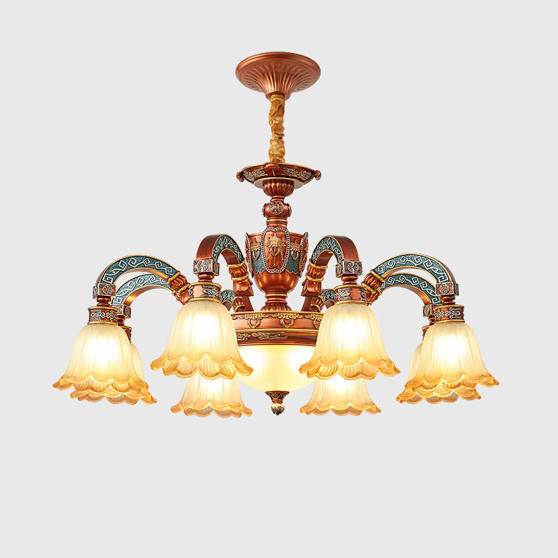 European Dome Flower Iron Resin Glass Chandelier