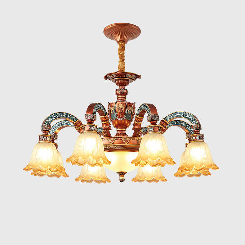 European Dome Flower Iron Resin Glass Chandelier