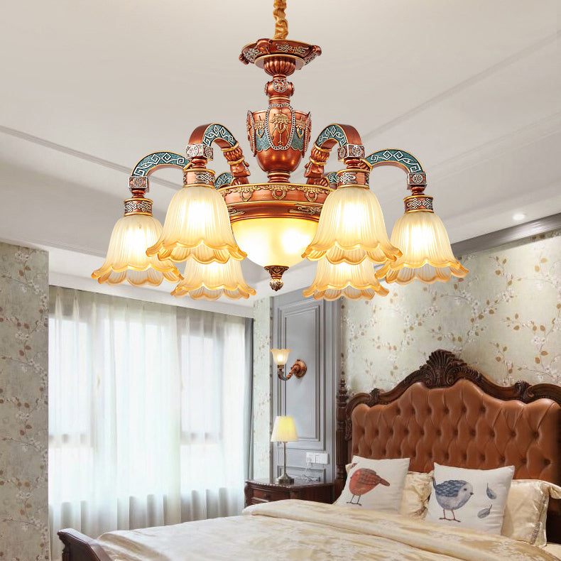 European Dome Flower Iron Resin Glass Chandelier — 3 / 220V-240V For UK/AU