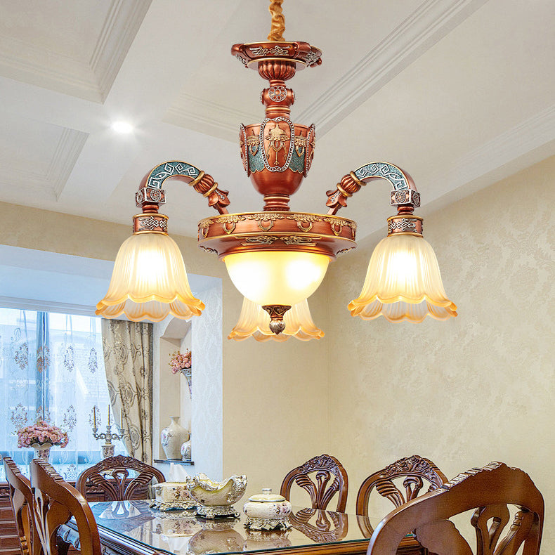 European Dome Flower Iron Resin Glass Chandelier — 3 / 110V-120V For US/CA