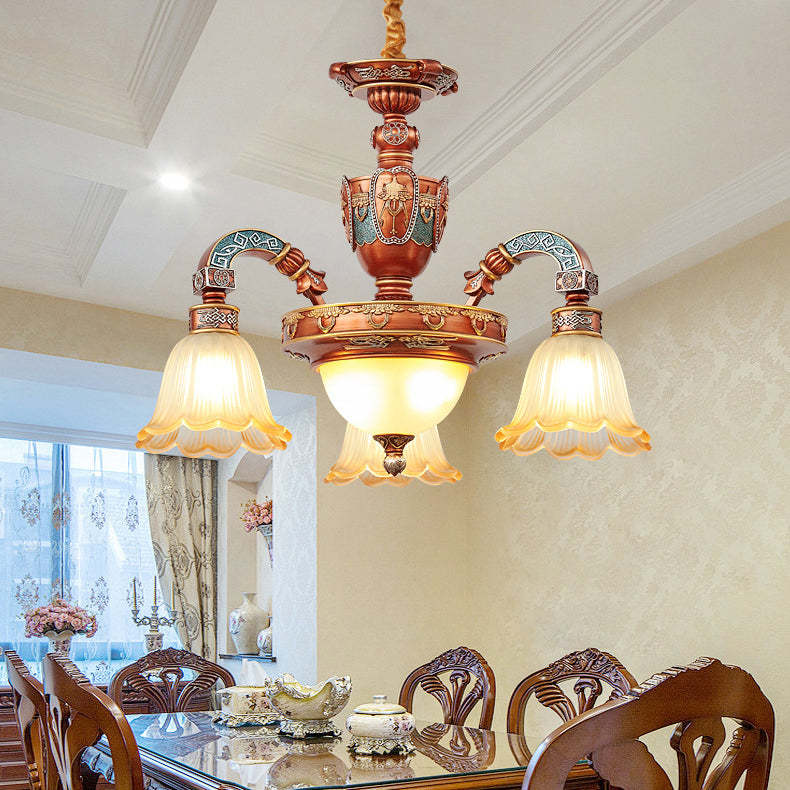 European Dome Flower Iron Resin Glass Chandelier — 3 / 110V-120V For US/CA