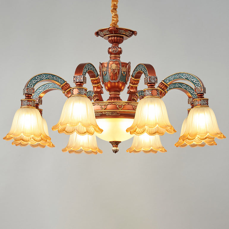 European Dome Flower Iron Resin Glass Chandelier