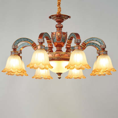 European Dome Flower Iron Resin Glass Chandelier