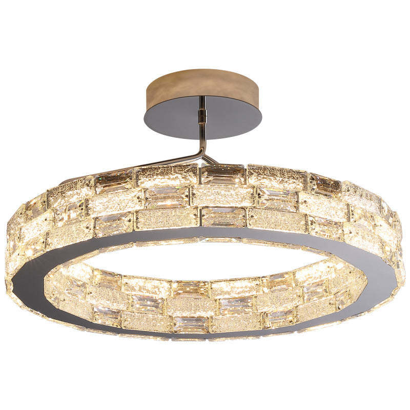 Modern Stitched Block Stainless Steel Crystal LED Chandelier