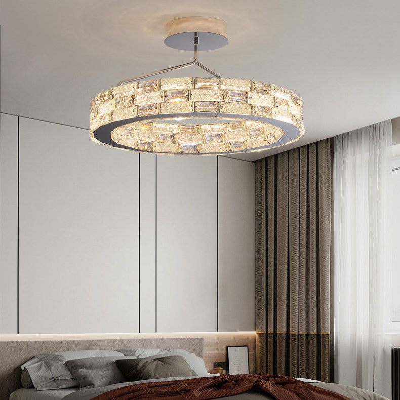 Modern Stitched Block Stainless Steel Crystal LED Chandelier