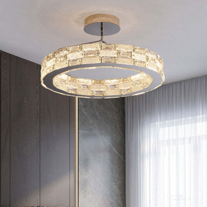 Modern Stitched Block Stainless Steel Crystal LED Chandelier