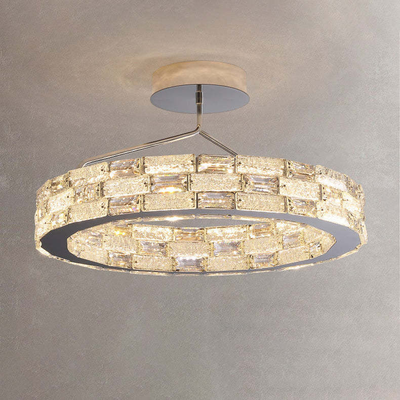 Modern Stitched Block Stainless Steel Crystal LED Chandelier