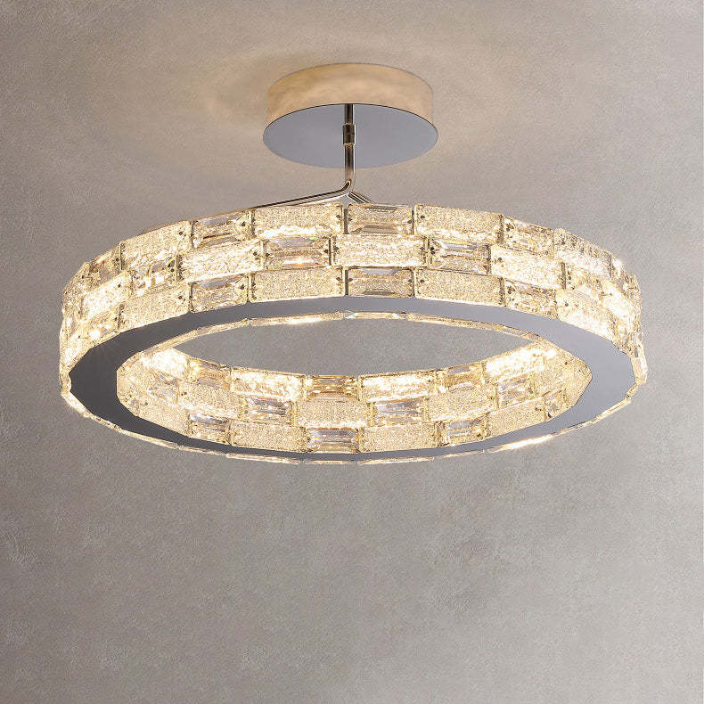 Modern Stitched Block Stainless Steel Crystal LED Chandelier
