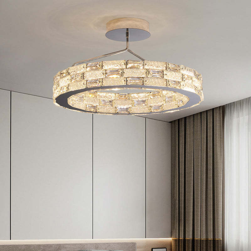Modern Stitched Block Stainless Steel Crystal LED Chandelier — Infinitely Dimmable / 220V-240V For UK/AU