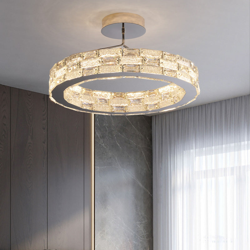 Modern Stitched Block Stainless Steel Crystal LED Chandelier