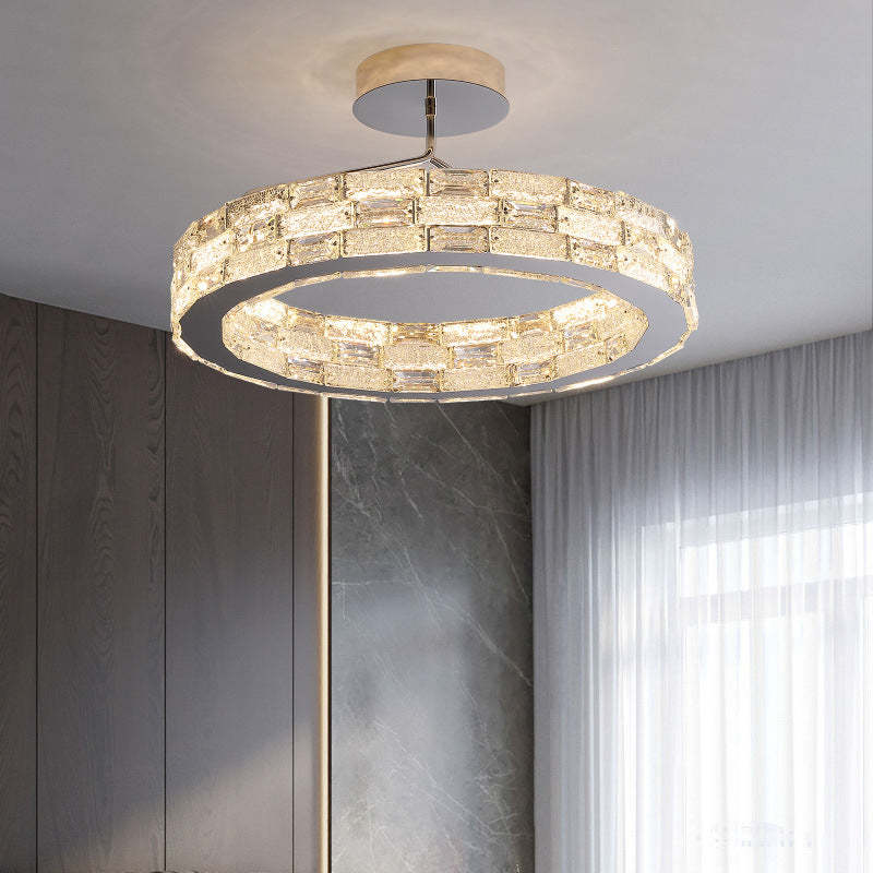 Modern Stitched Block Stainless Steel Crystal LED Chandelier