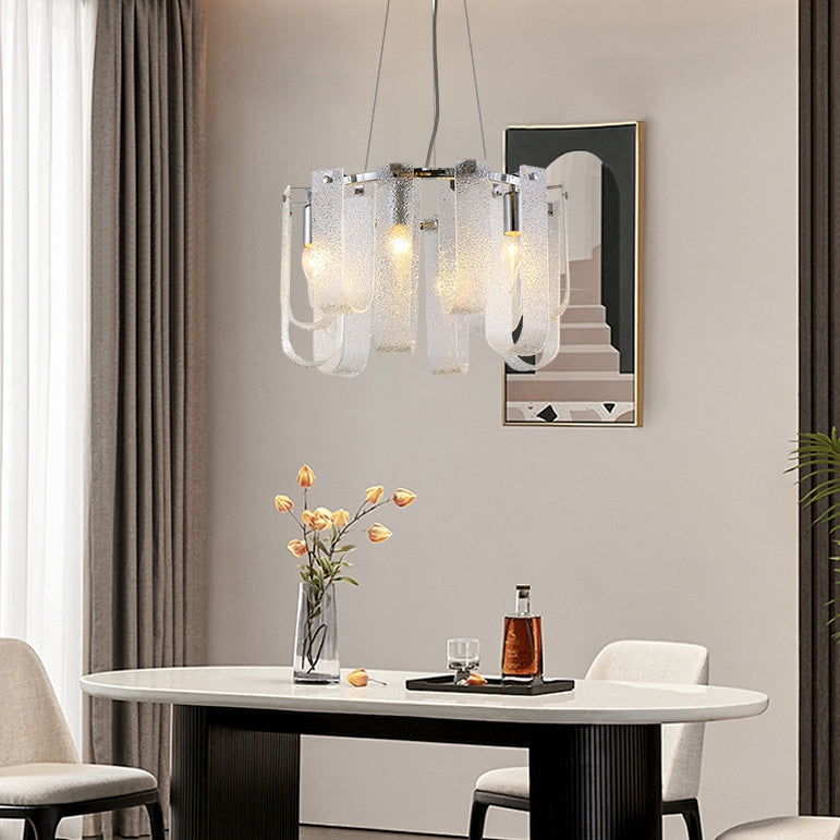 Modern Geometric Glass Strip Round Iron Chandelier
