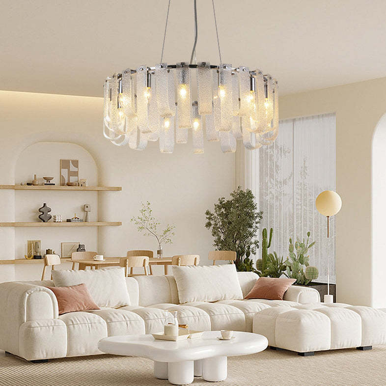 Modern Geometric Glass Strip Round Iron Chandelier — Medium - 8 / 110V-120V For US/CA