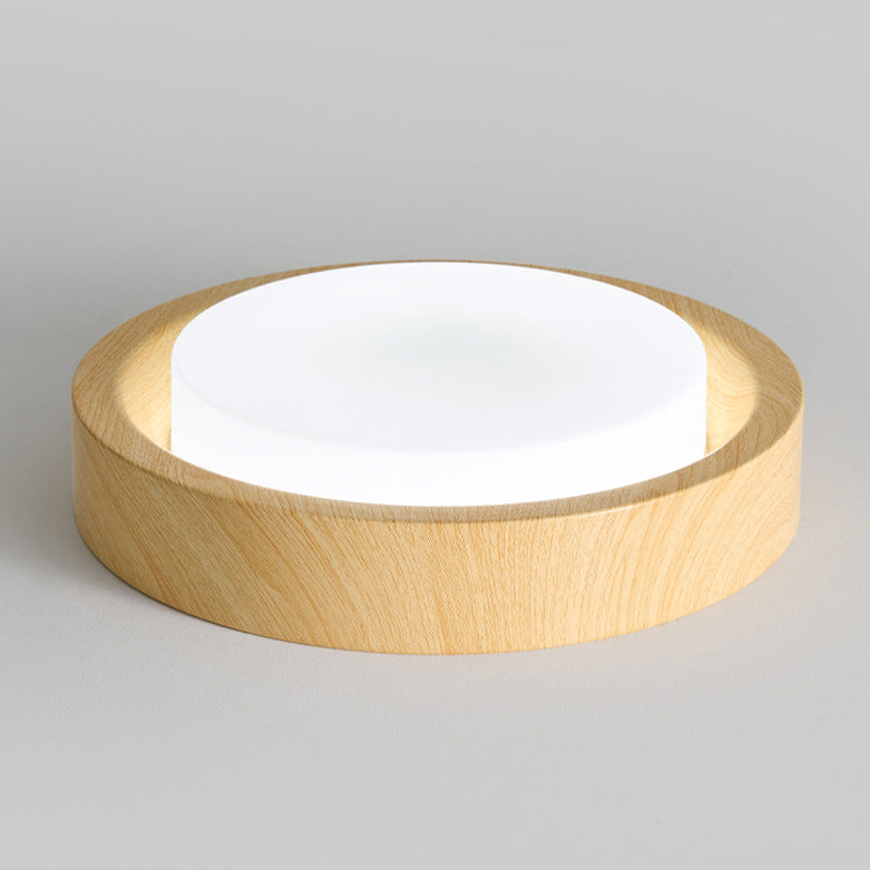 Nordic Round Wood Iron Glass LED Flush Mount Light