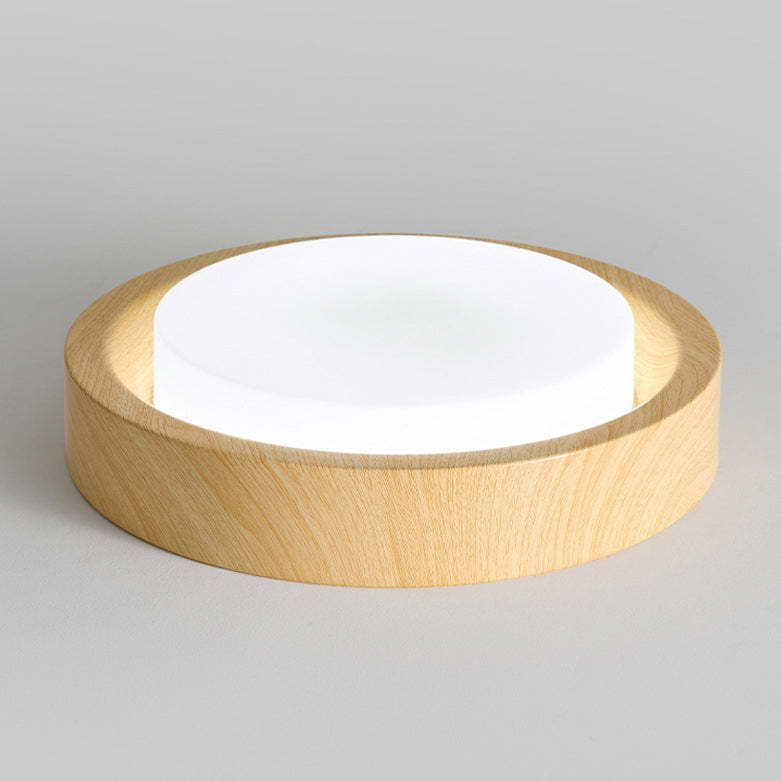 Nordic Round Wood Iron Glass LED Flush Mount Light