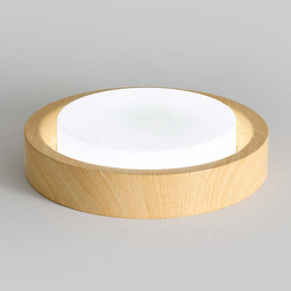 Nordic Round Wood Iron Glass LED Flush Mount Light