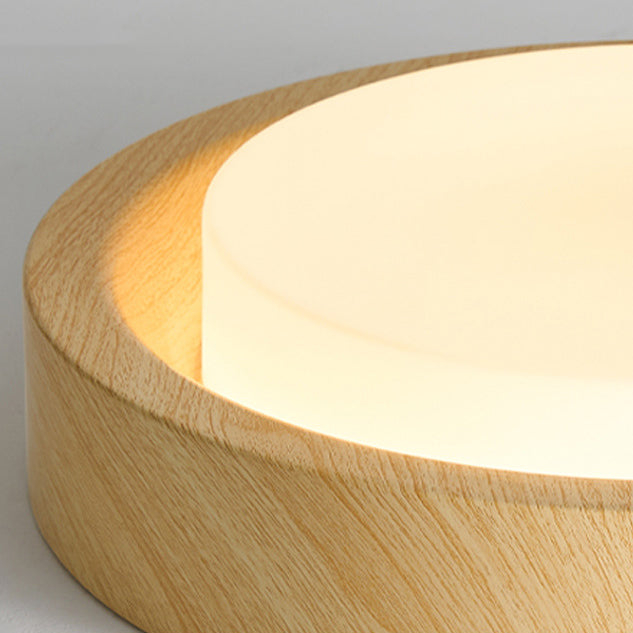 Nordic Round Wood Iron Glass LED Flush Mount Light