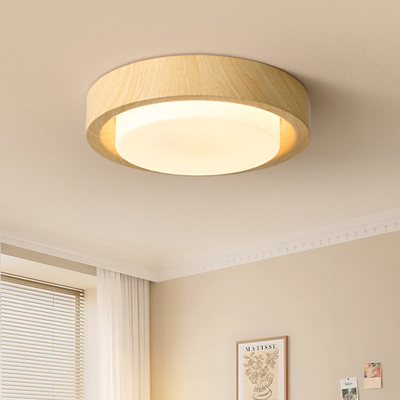 Nordic Round Wood Iron Glass LED Flush Mount Light