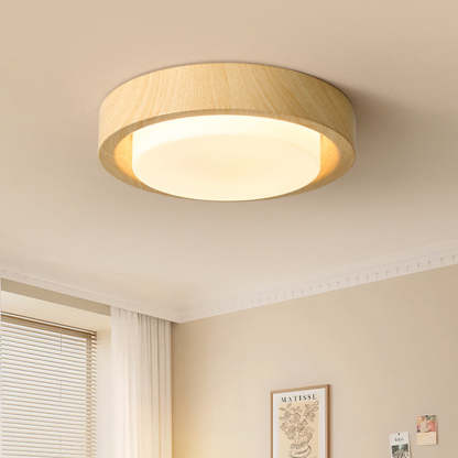 Nordic Round Wood Iron Glass LED Flush Mount Light