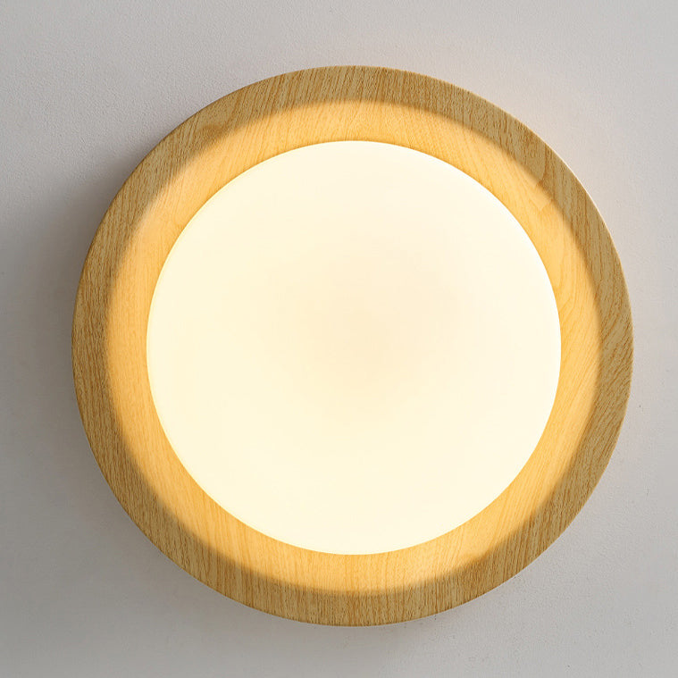 Nordic Round Wood Iron Glass LED Flush Mount Light